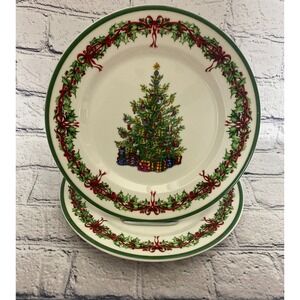 Christopher Radko Traditions Holiday Celebrations 8.25"Salad Plate Set Of 2 Tree